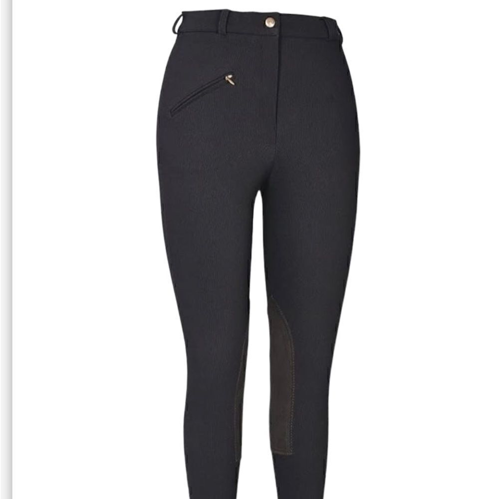 Tuff Rider Black Ribbed Front Zip Stretch Knee Breeches Riding Pants Size 26